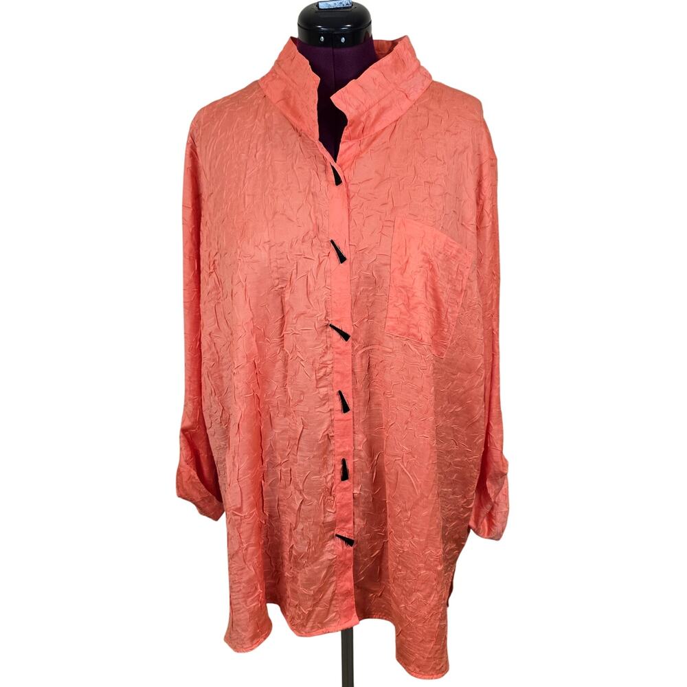 Women's Ali Miles Coral Crinkle Button Up Blouse | Size 3X